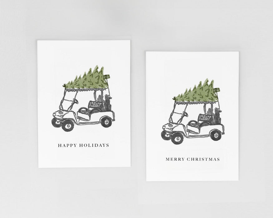 Holly Jolly Greeting Card | Golf Cart Christmas Tree