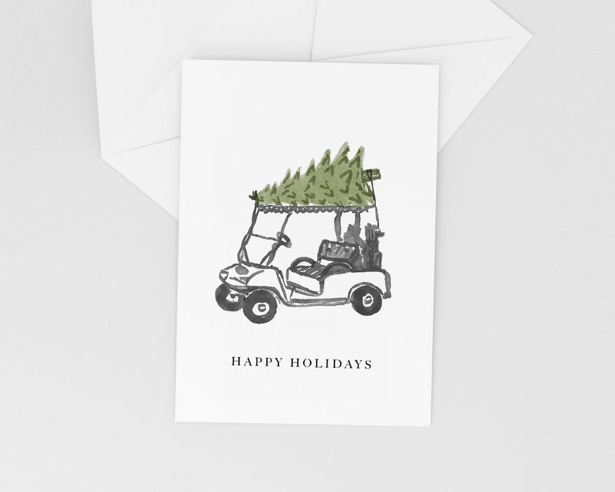 Holly Jolly Greeting Card | Golf Cart Christmas Tree