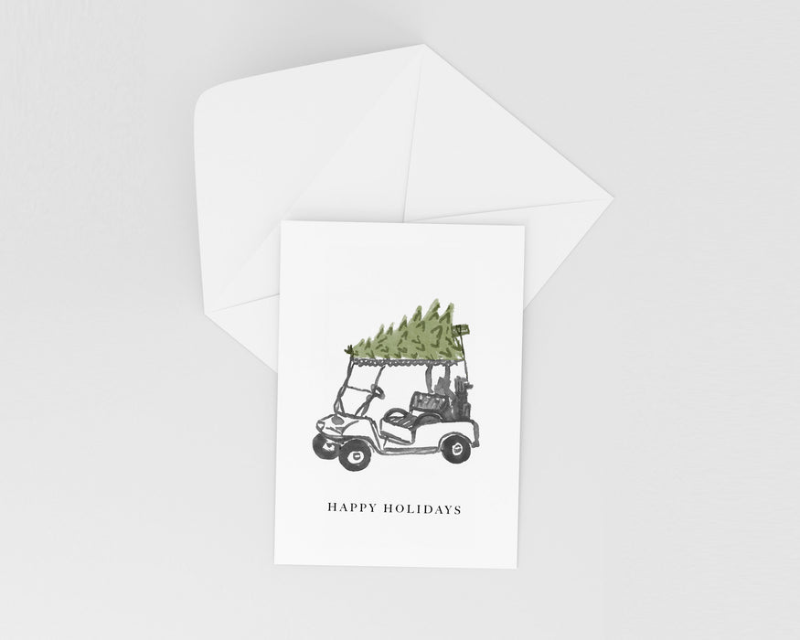 Holly Jolly Greeting Card | Golf Cart Christmas Tree