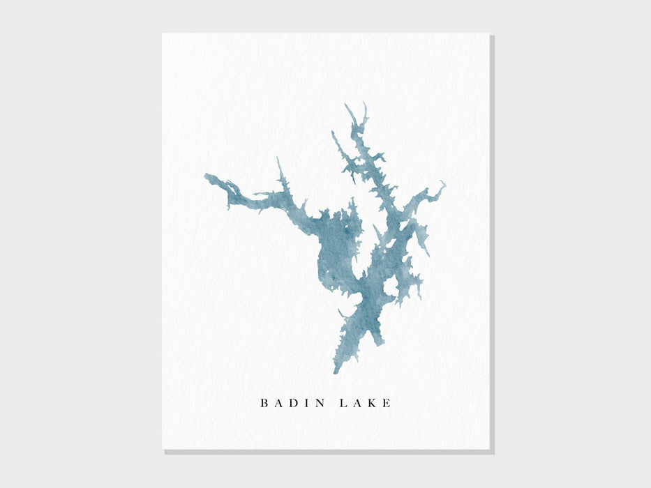 Badin Lake | North Carolina | Watercolor Lake Map Gift, Lake House Decor, Personalized Art Wedding Gift, Custom Travel Painting, Art Print