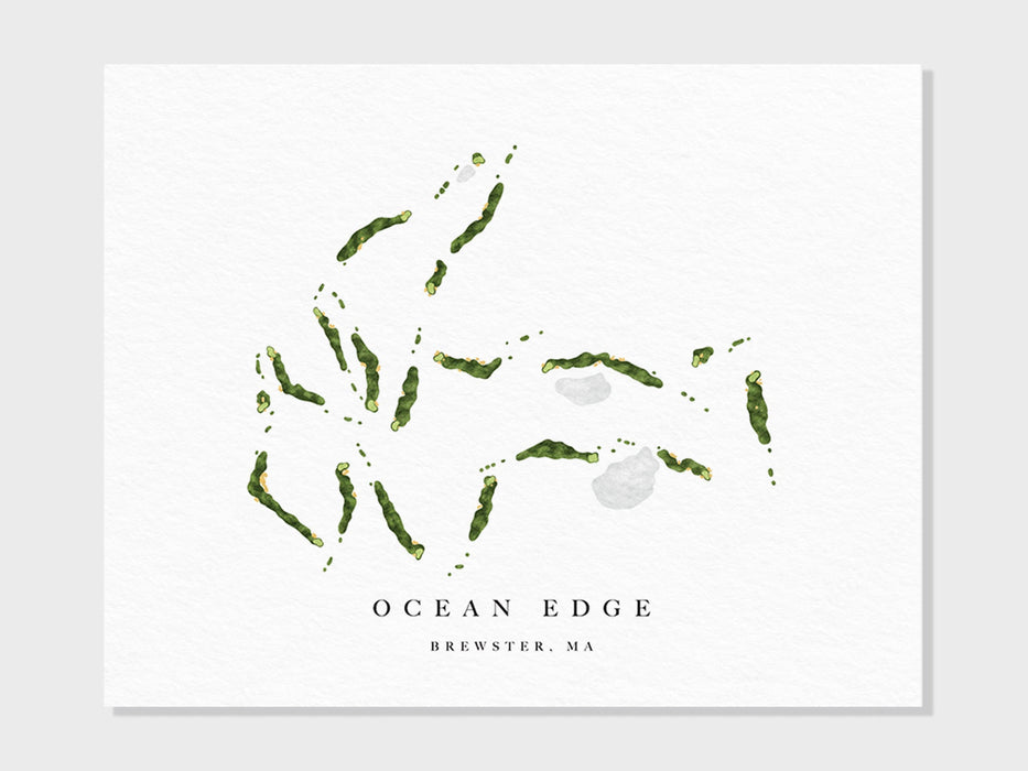 Ocean Edge | Brewster, MA | Golf Course Map, Personalized Golf Art Gifts for Men Wall Decor, Custom Watercolor Print