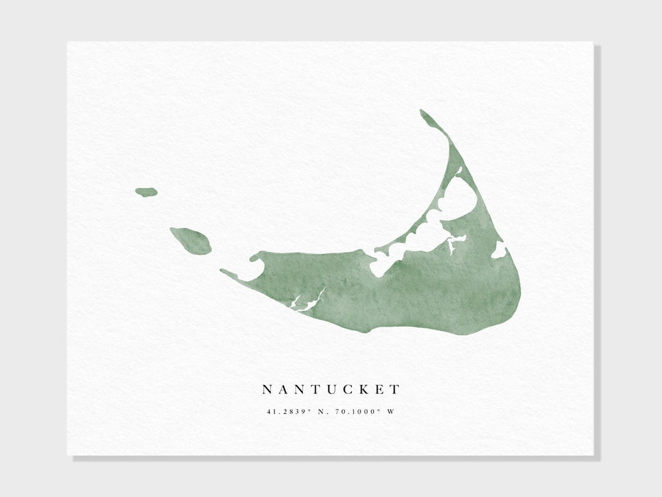 Nantucket | Island Watercolor Map | Cape Cod, Massachusetts, Martha's Vineyard, Madaket, Brant Point, Vacation Travel Gift, Fine Art Print