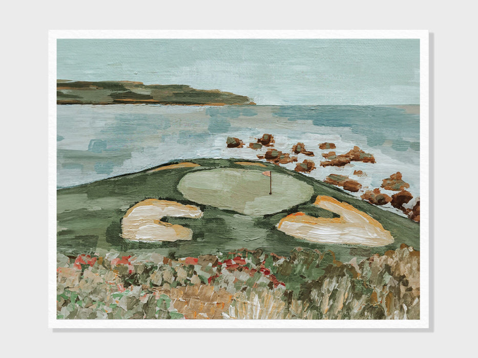 Pebble Beach Golf Hole 7 | Acrylic Painting | Abstract Golf Course Painting, Links Decor Gift | Fine Art Print