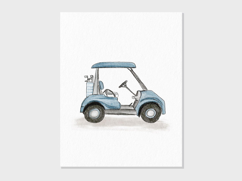 Watercolor Golf Art | Golf Cart, Flag, Club and Golf Bag | Golf Theme Wall Decor, Baby Blue, Kids Nursery Gift, Kids Room | Prints UNFRAMED