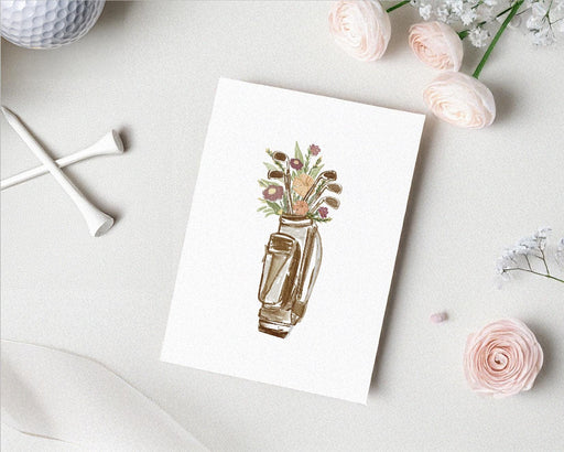 Golf Valentine Card | Golf Bag Bouquet of Flowers | Size A2 4.25" x 5.5" | Includes Envelope