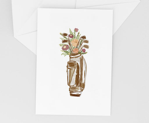 Golf Valentine Card | Golf Bag Bouquet of Flowers | Size A2 4.25" x 5.5" | Includes Envelope