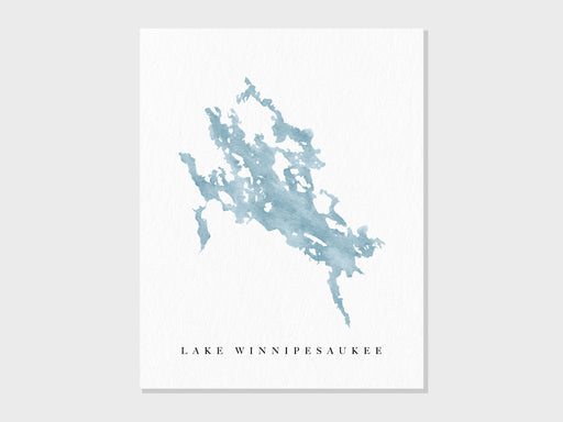 a blue watercolor map of lake winnipesauke