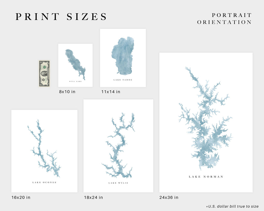 Center Hill Lake | Tennessee | Lake Map, Lake Decor Gift, Lake Layout | Watercolor-style Print UNFRAMED