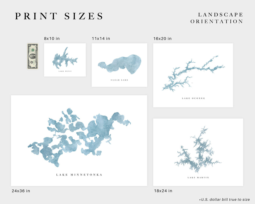 Watauga Lake | Hampton, TN | Lake Map, Lake Decor Gift, Lake Layout | Watercolor-style Print UNFRAMED