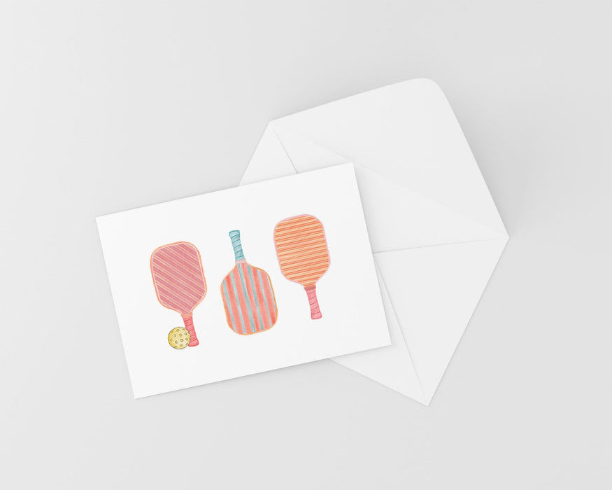 Groovy Pickleball Paddle Trio | Blank Greeting Card | Size A2 4.25" x 5.5" | Includes White Envelope | @AllThingsPickleball Collab
