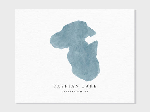 Caspian Lake | Vermont | Lake Map, Lake Decor Gift, Lake Layout | Watercolor-style Print UNFRAMED