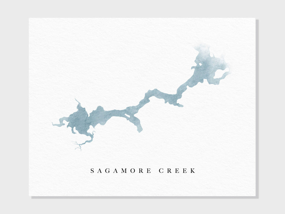Sagamore Creek | Portsmouth, NH | Lake Map, Lake Decor Gift, Lake Layout | Watercolor-style Print UNFRAMED