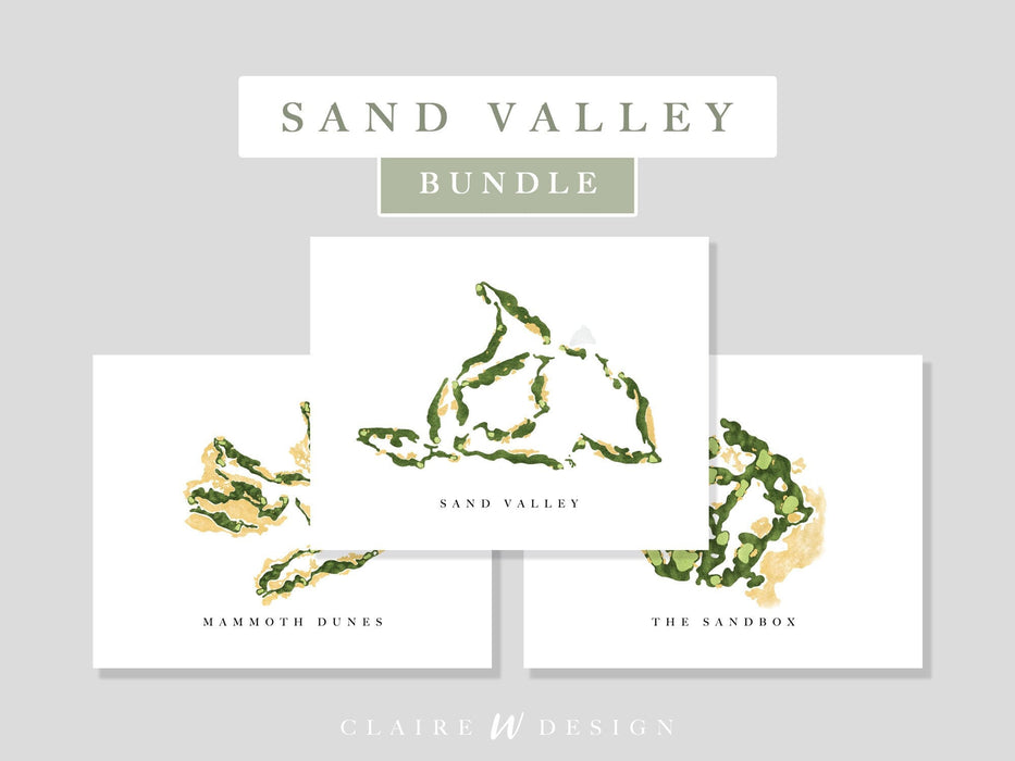 Sand Valley Bundle | Mammoth Dunes, Sand Valley, The Sandbox | Set of 3 Watercolor-style Golf Course Map Prints UNFRAMED