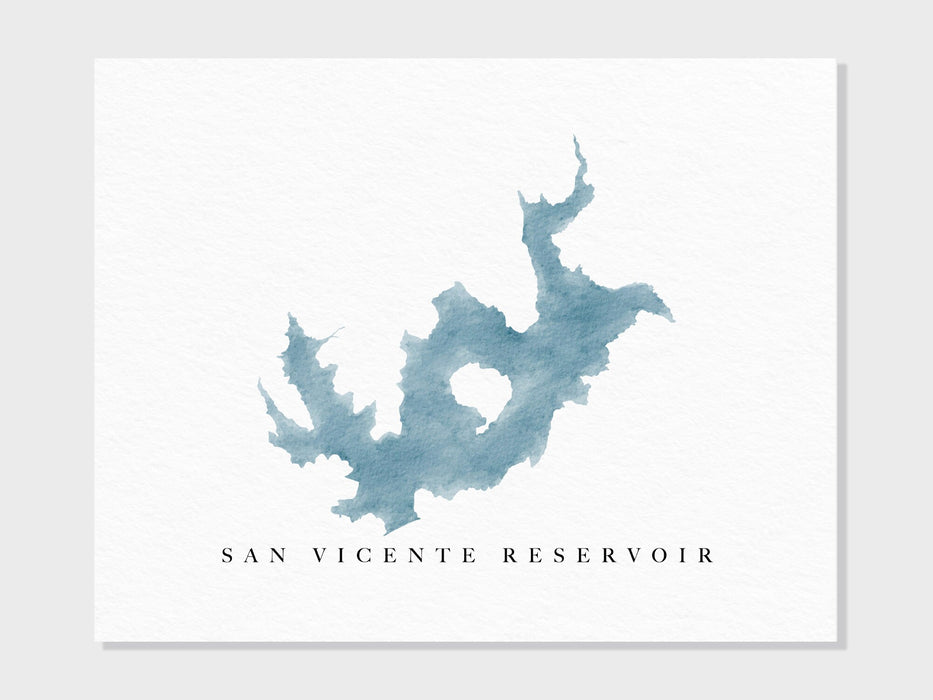San Vicente Reservoir | California | Lake Map, Lake Decor Gift, Lake Layout | Watercolor-style Print UNFRAMED
