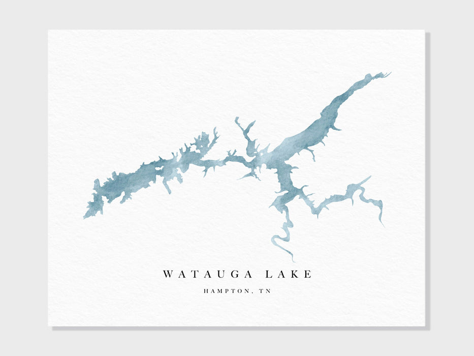 Watauga Lake | Hampton, TN | Lake Map, Lake Decor Gift, Lake Layout | Watercolor-style Print UNFRAMED