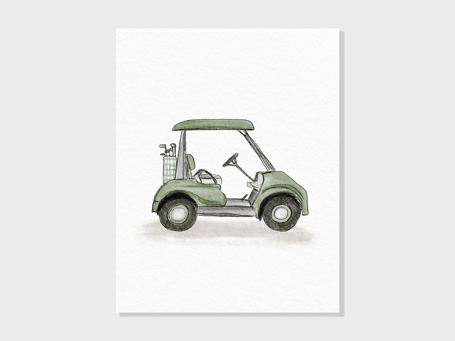 Watercolor Golf Art | Golf Cart, Flag, Club and Golf Bag | Golf Theme Wall Decor, Sage Green, Baby Nursery Gift, Kids Room | Prints UNFRAMED