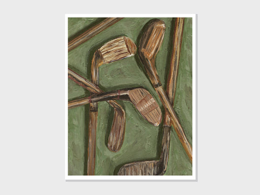 Antique Wooden Golf Clubs | Acrylic Painting | Vintage Golf, Irons and Woods, Historical Golf Art, Gift | Art Print UNFRAMED