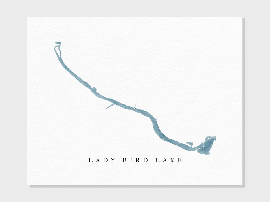 Lady Bird Lake | Austin, TX | Lake Map, Lake Decor Gift, Lake Layout | Watercolor-style Print UNFRAMED