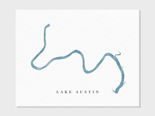 Lake Austin | Austin, TX | Lake Map, Lake Decor Gift, Lake Layout | Watercolor-style Print UNFRAMED