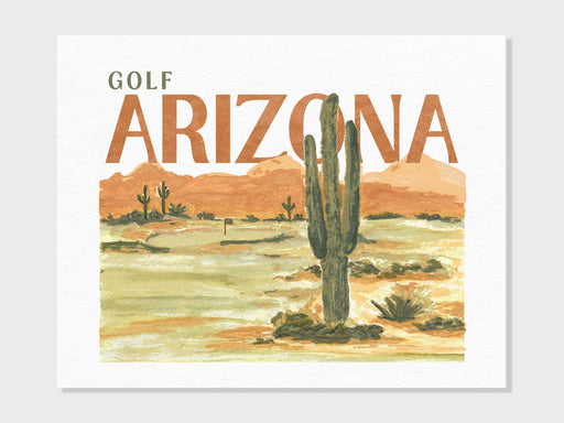 Golf Arizona | Watercolor Painting | Desert Golf Course with Cactus and Arizona Skyline, Gift | Art Print UNFRAMED
