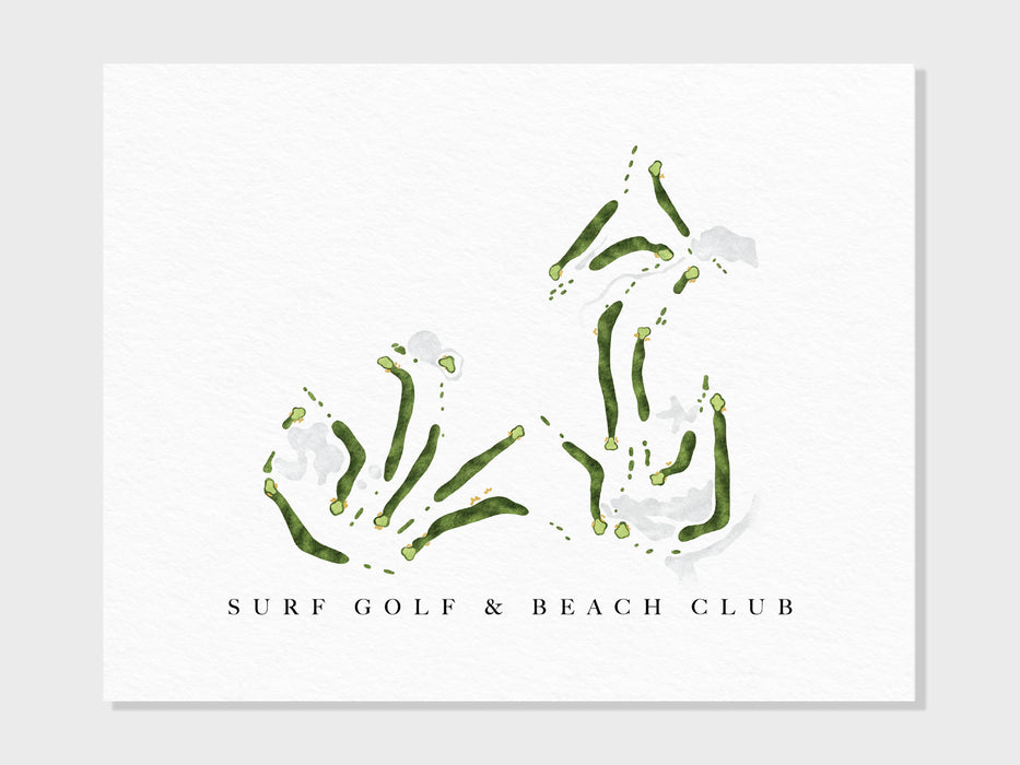 Surf Golf & Beach Club | Myrtle Beach, SC | Golf Course Map, Golfer Decor Gift for Him, Scorecard Layout | Art Print UNFRAMED