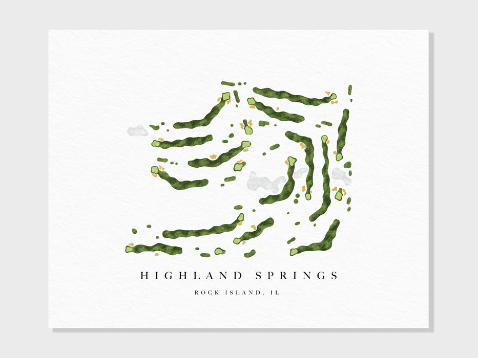 Highland Springs Golf Course | Rock Island, IL | Golf Course Map, Golfer Decor Gift for Him, Scorecard Layout | Art Print UNFRAMED